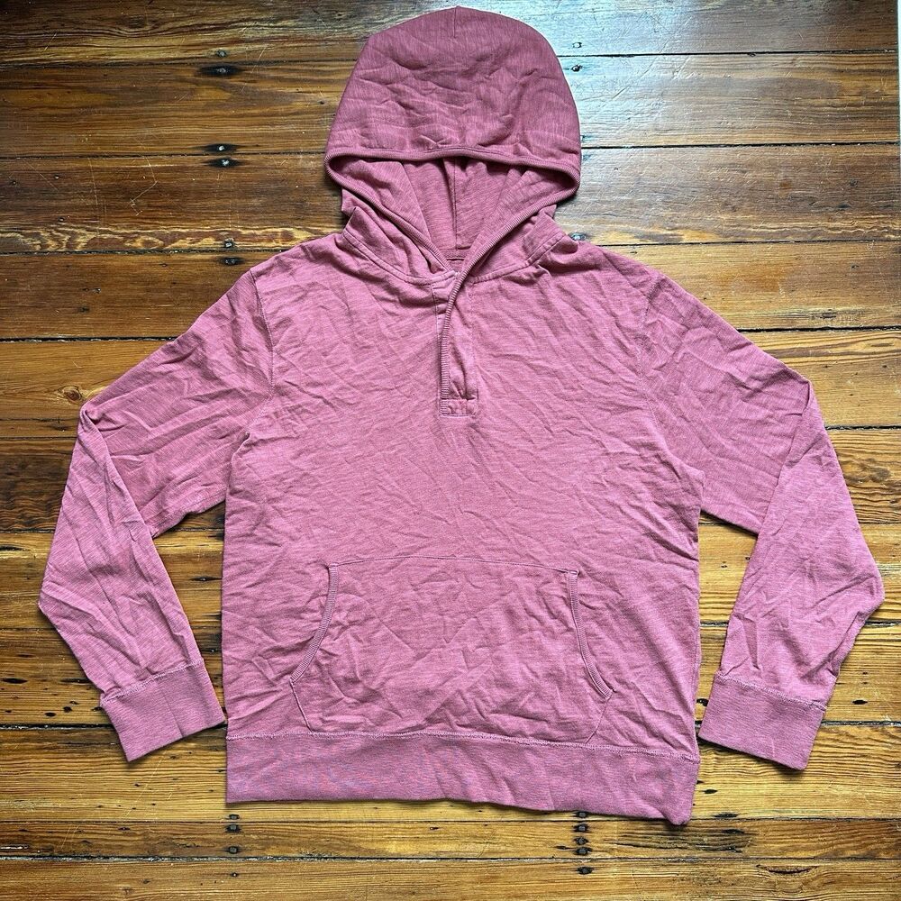J Crew Hoodie Mens Large Snap Button Henley Pullover Lightweight Knit Red/Maroon